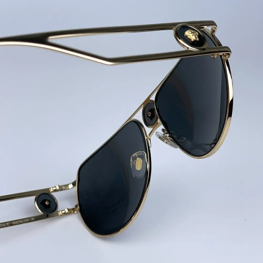 NEW Versace VE2225 MEDUSA PILOT 100287 Gold Gray Aviator Metal Unisex Sunglasses